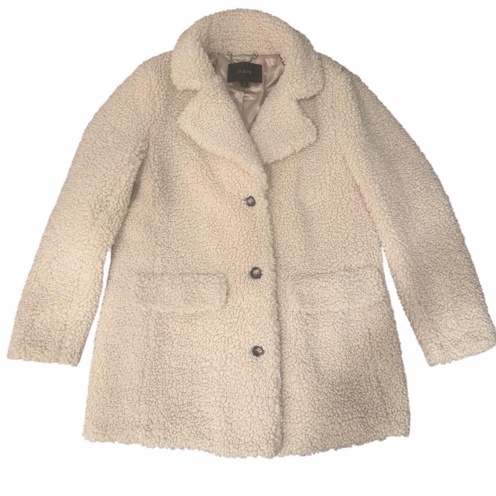 J. Crew Teddy Sherpa Jacket Ivory Button Up Faux Fur Coat‎ size small